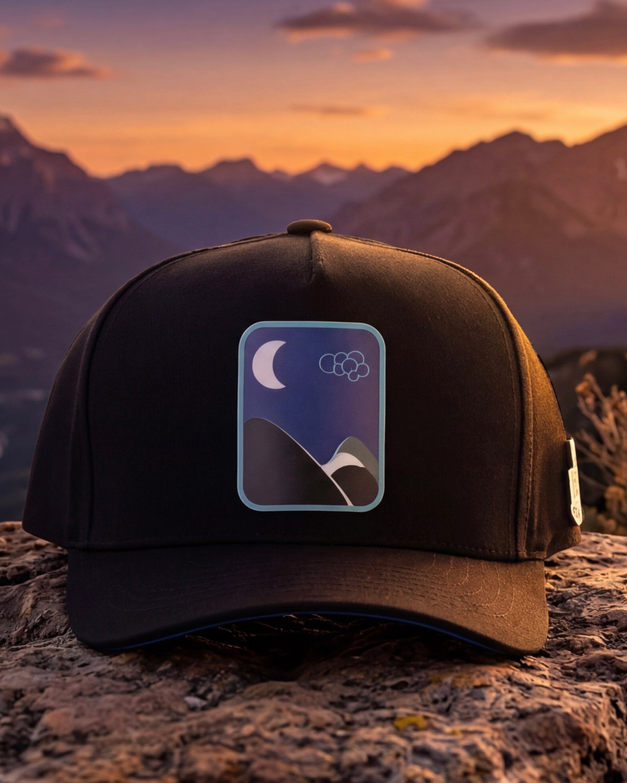 After Dark black FVE FIFTY FVE snapback in mountain landscape
