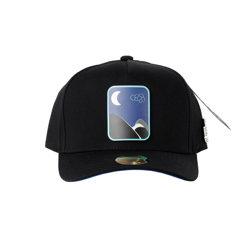 After Dark black A-frame snapback hat with sunset landscape badge